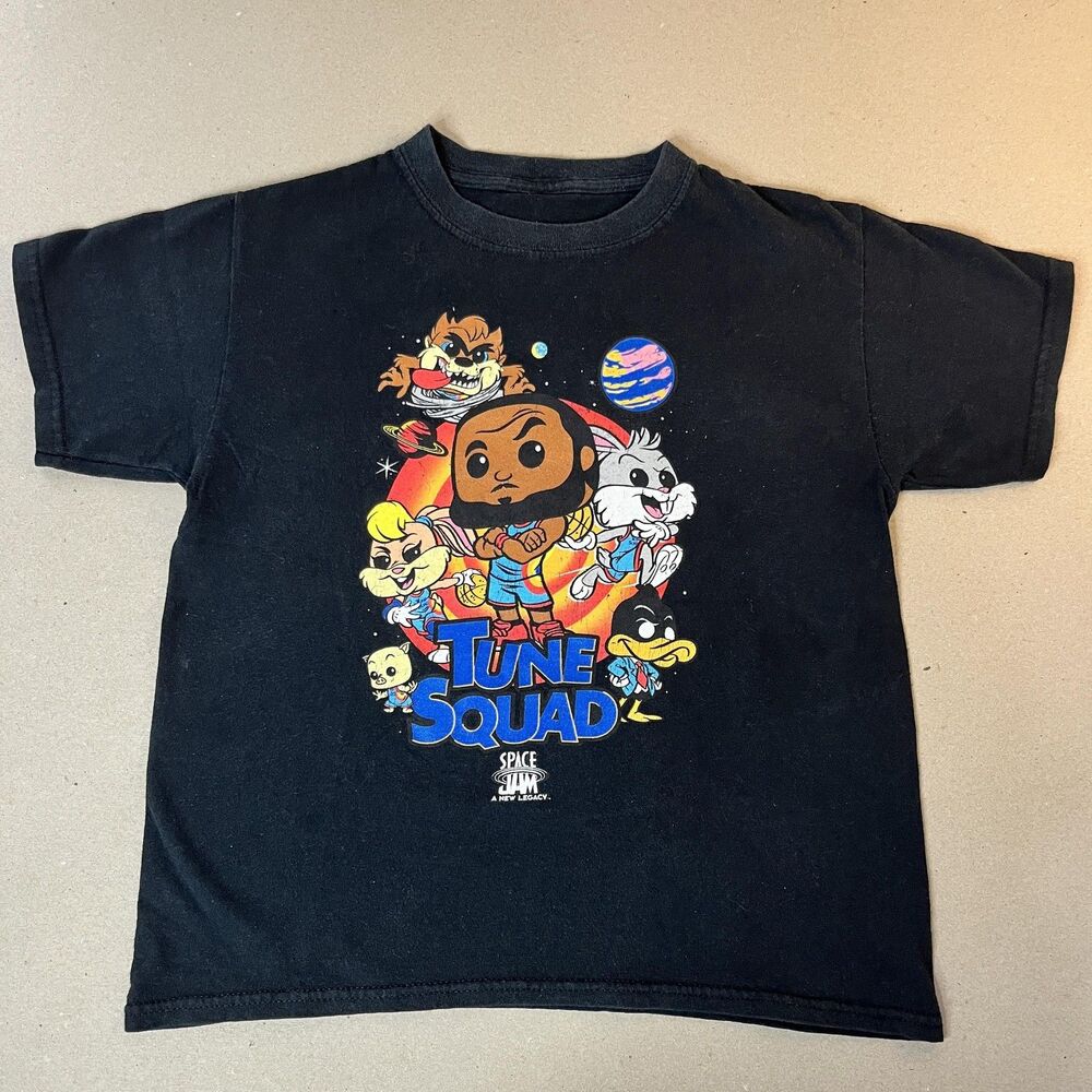 Space Jam T-Shirt Lebron James Youth M Black Tune Squad Funko POP Graphic Tee